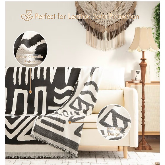 Nestly Moly Boho Farmhouse Couch Cover 71''x118'', 1 pc Washable Sofa Cover - Picture 4 of 9